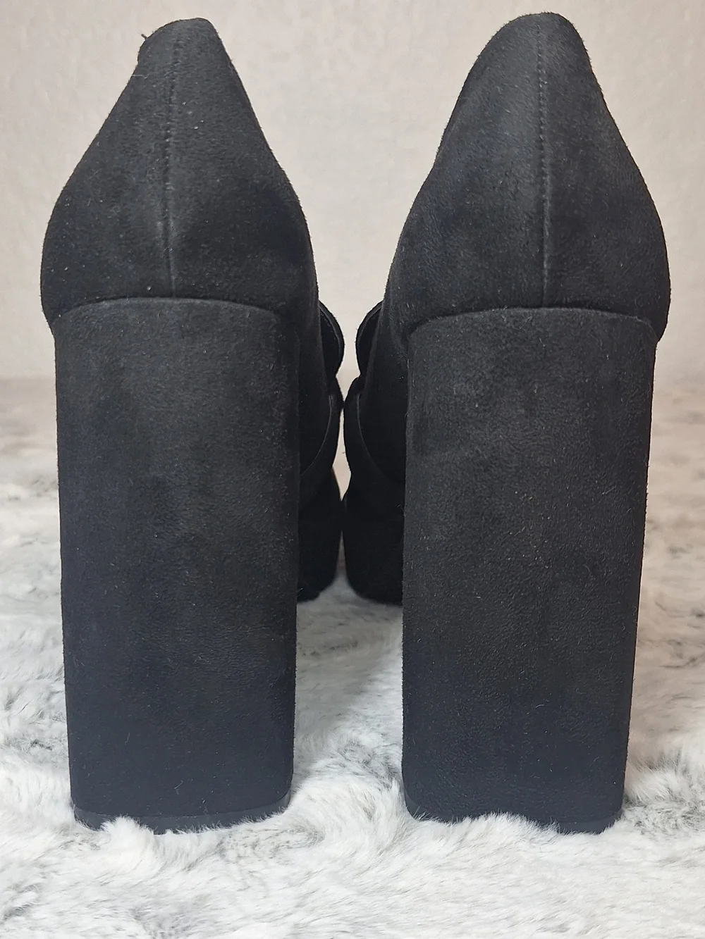 Open Edit Chunky Black Suede Platform Heels Chain Detail